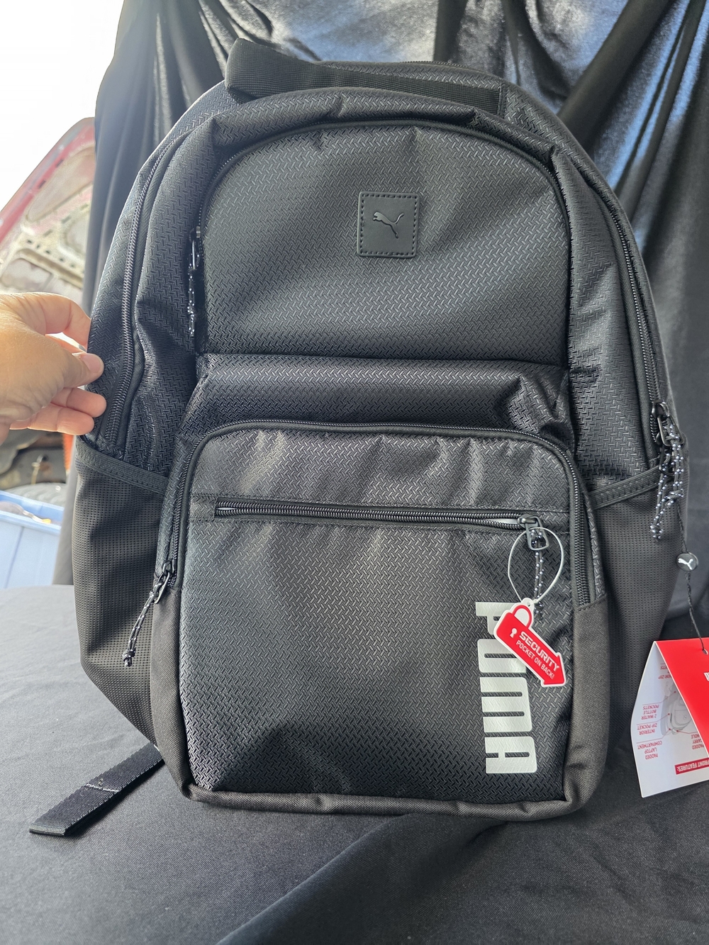Puma Black Text Logo Backpack with Front Zip Pocket